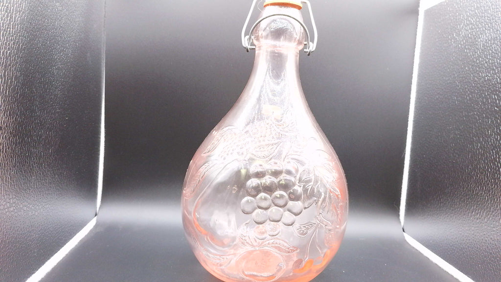 Vintage Milano Glass Pink Jus De Fruits Bottle With Topper