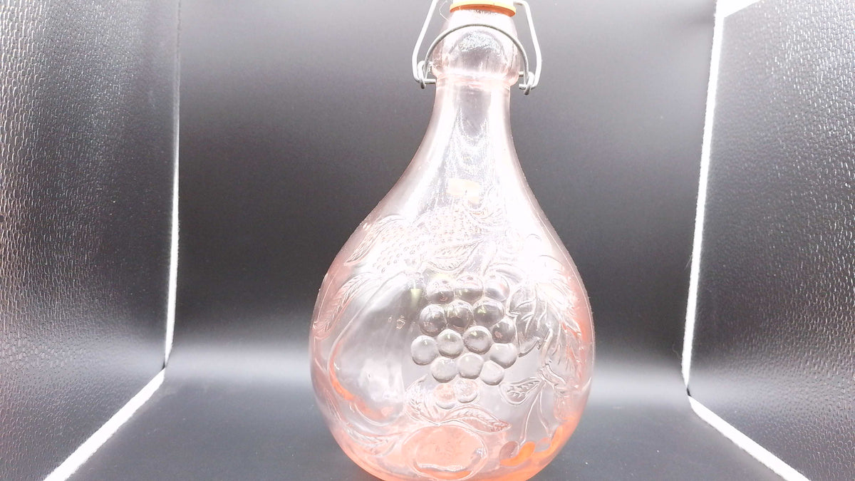 Vintage Milano Glass Pink Jus De Fruits Bottle With Topper