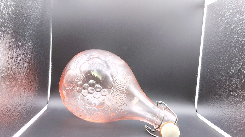Vintage Milano Glass Pink Jus De Fruits Bottle With Topper